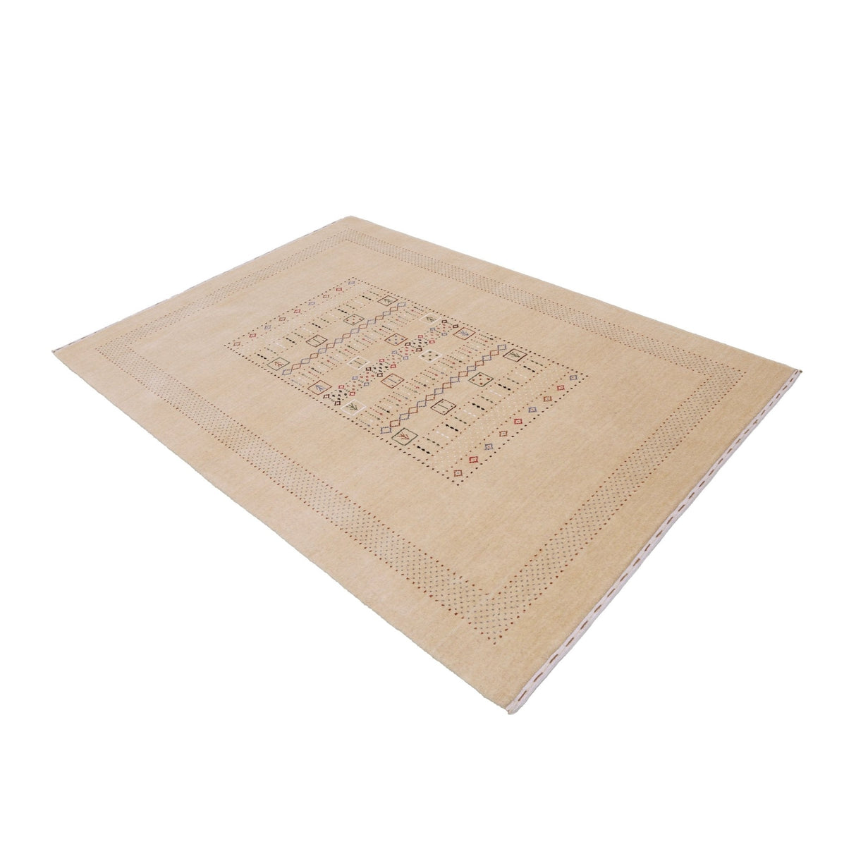 Beige Center Pattern Hand Loomed Wool Area Rug