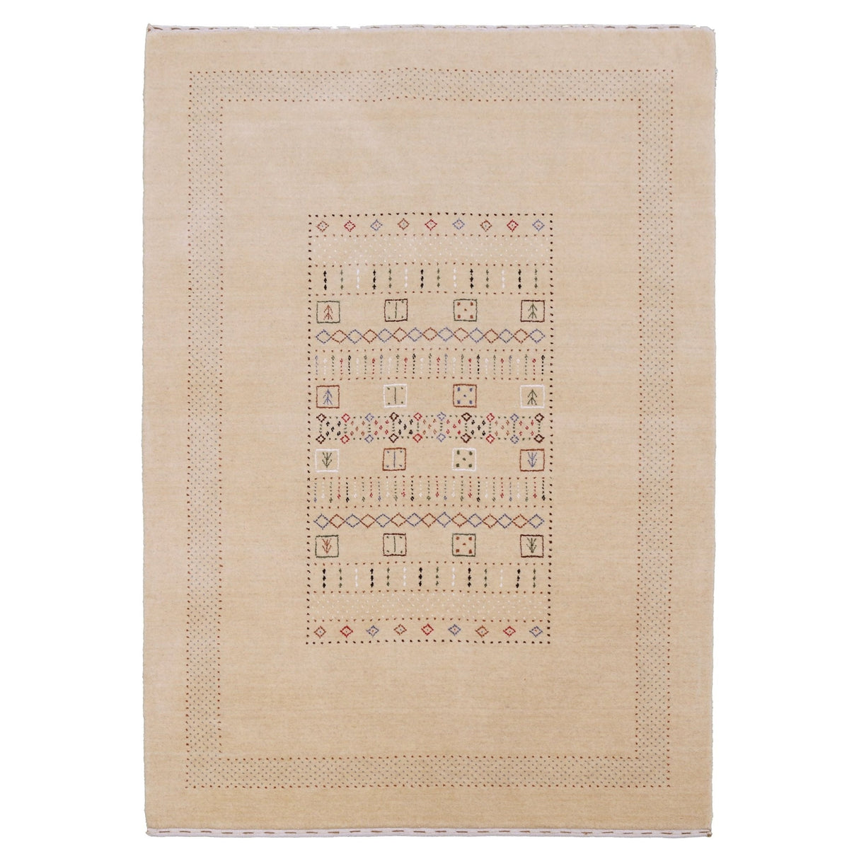 Beige Center Pattern Hand Loomed Wool Area Rug