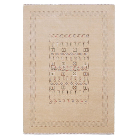 Beige Center Pattern Hand Loomed Wool Area Rug