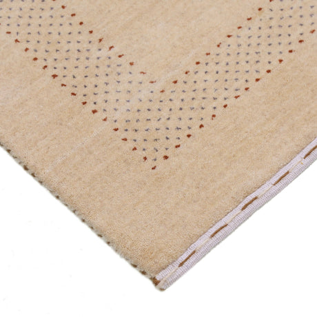 Beige Center Pattern Hand Loomed Wool Area Rug