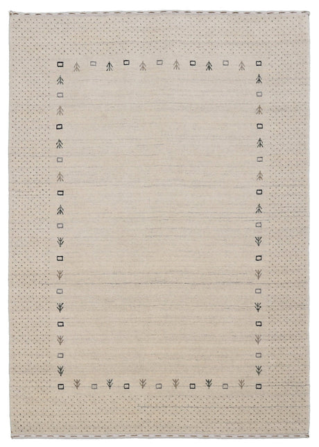 Beige Contemporary Gabbeh Border Design Hand Loomed Wool Rug
