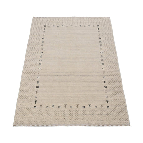 Beige Contemporary Gabbeh Border Design Hand Loomed Wool Rug