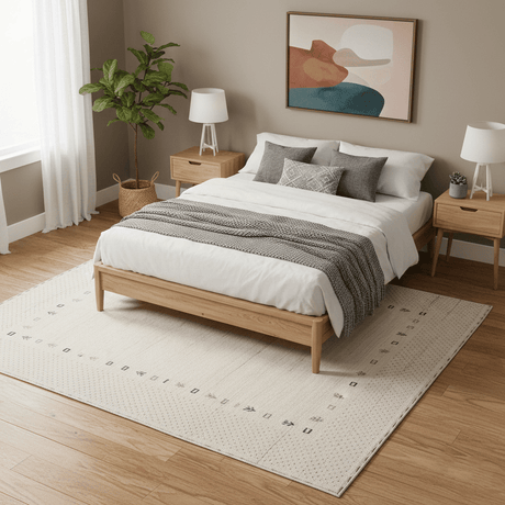 Beige Contemporary Gabbeh Border Design Hand Loomed Wool Rug