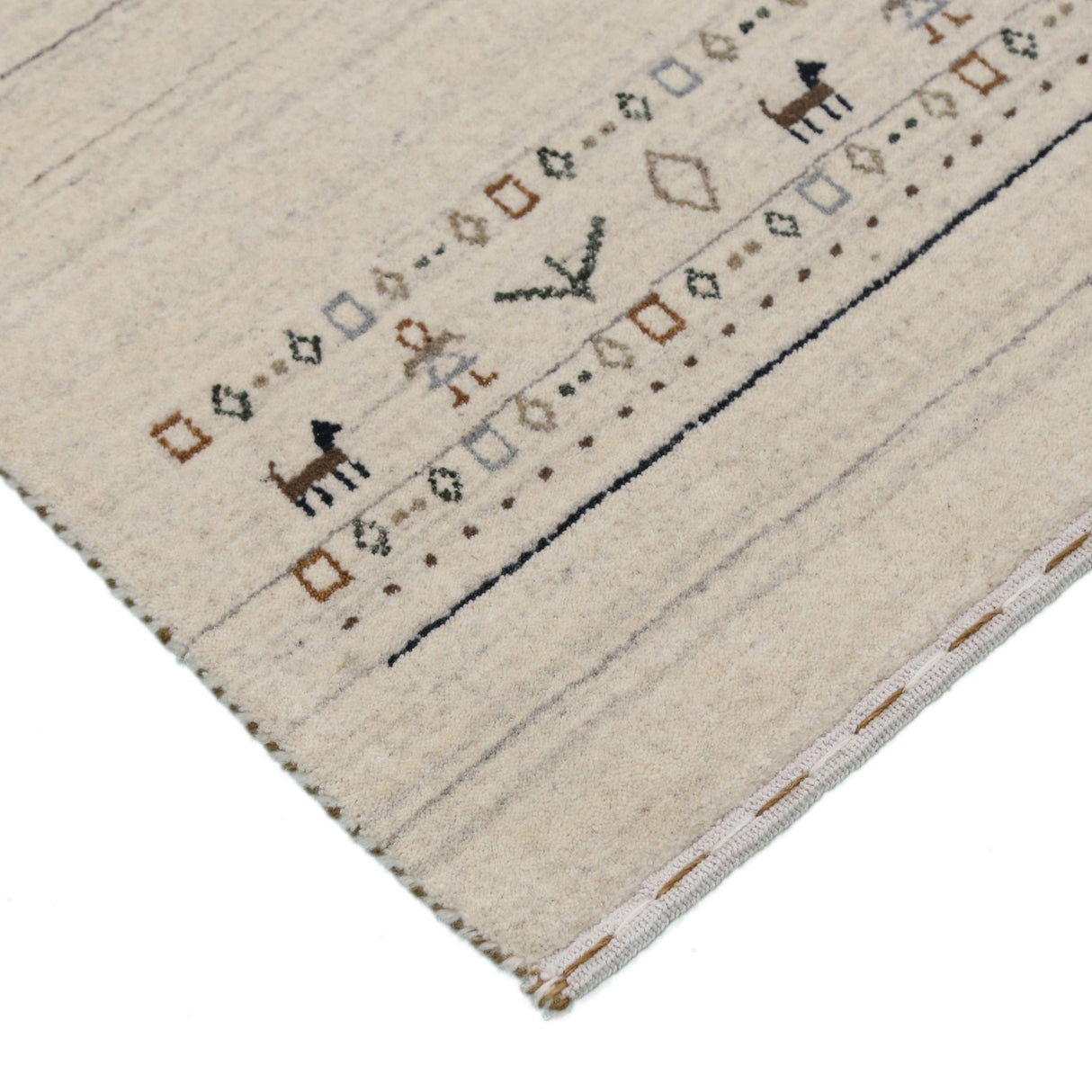 Beige Contemporary Pattern Hand Loomed Wool Area Rug
