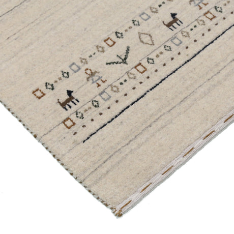 Beige Contemporary Pattern Hand Loomed Wool Area Rug