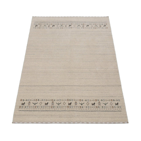 Beige Contemporary Pattern Hand Loomed Wool Area Rug