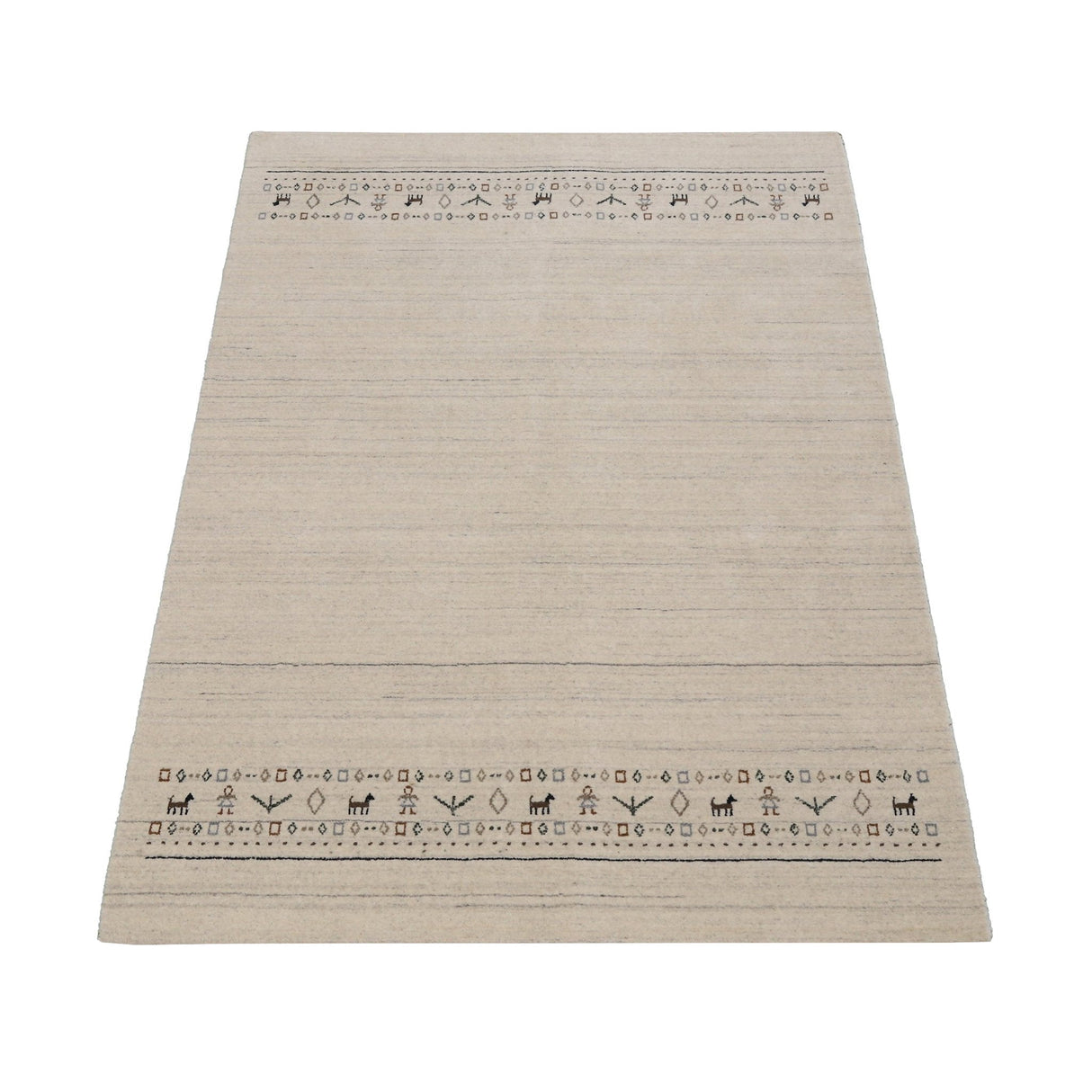 Beige Contemporary Pattern Hand Loomed Wool Area Rug