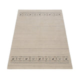 Beige Contemporary Pattern Hand Loomed Wool Area Rug