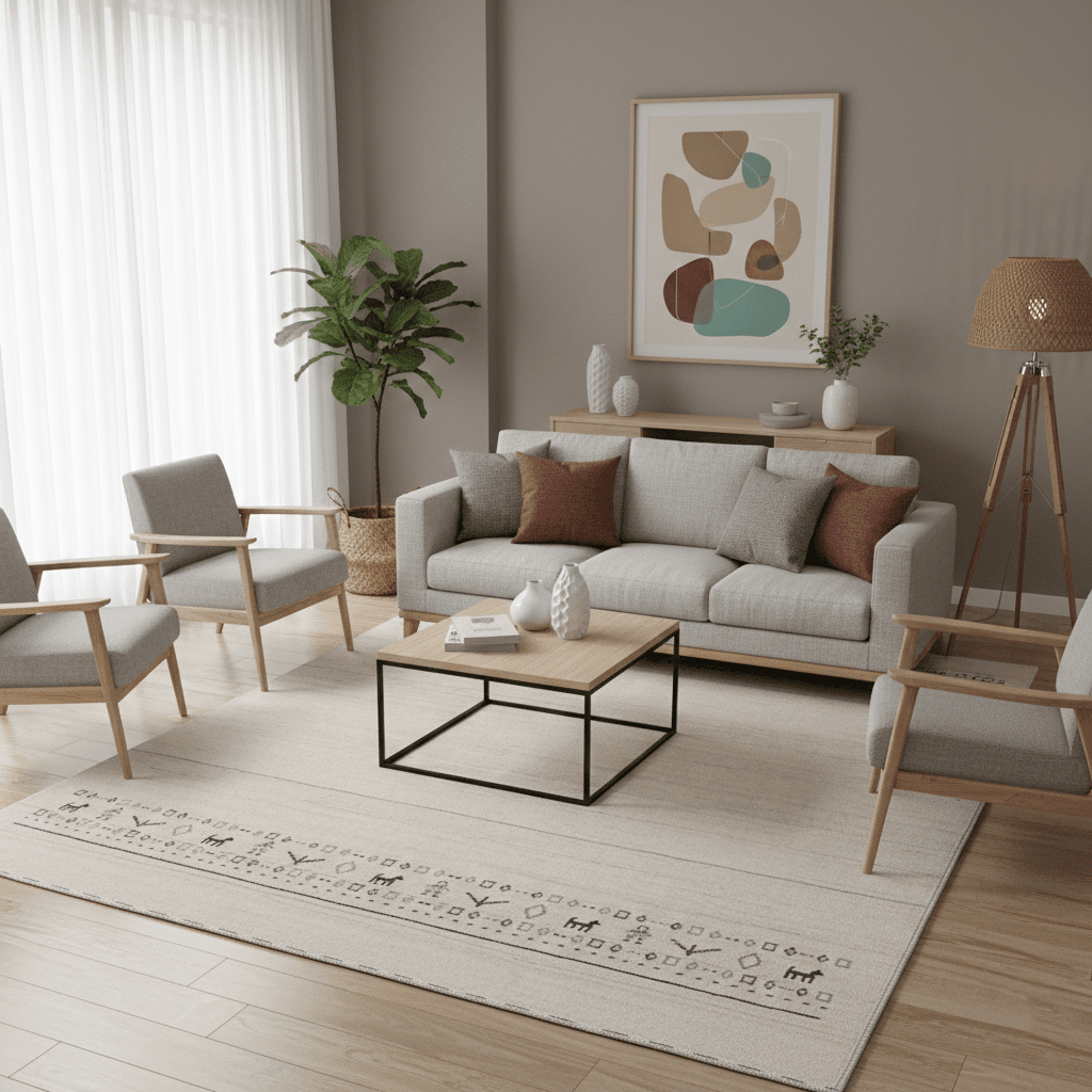 Beige Contemporary Pattern Hand Loomed Wool Area Rug
