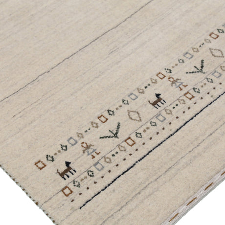 Beige Contemporary Pattern Hand Loomed Wool Area Rug