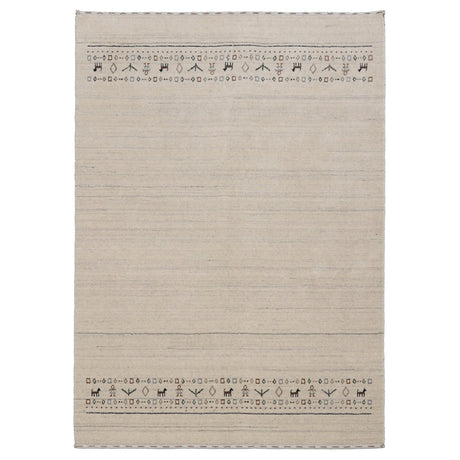 Beige Contemporary Pattern Hand Loomed Wool Area Rug