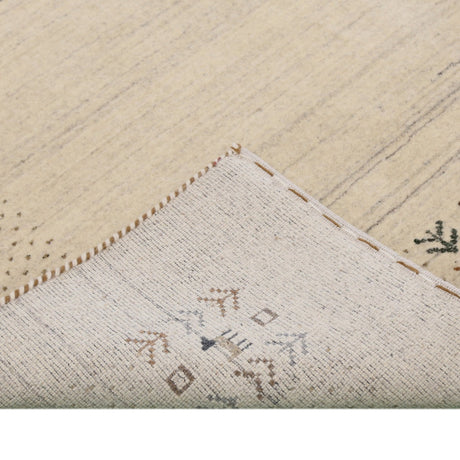 Beige Contemporary Solid Border Design Hand Loomed Wool Area Rug