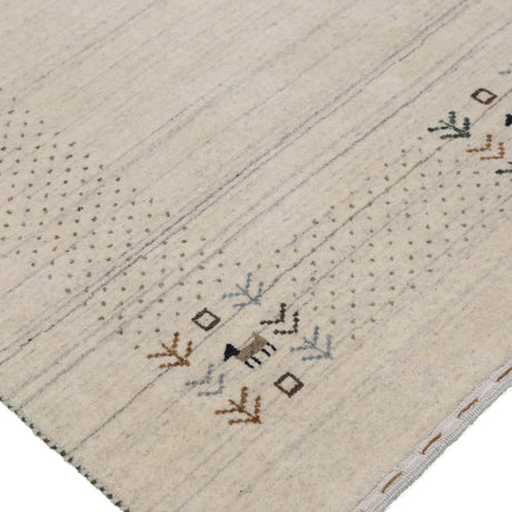 Beige Contemporary Solid Border Design Hand Loomed Wool Area Rug