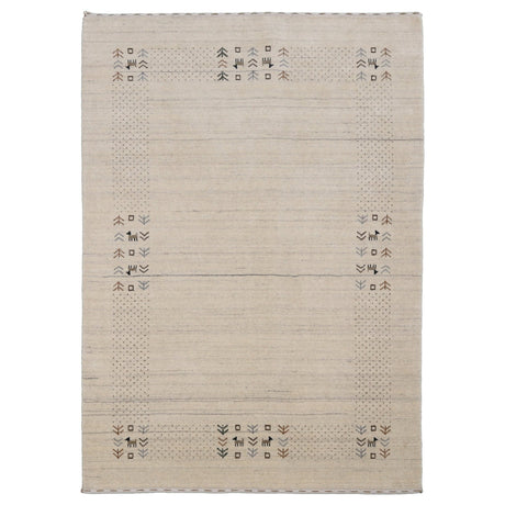 Beige Contemporary Solid Border Design Hand Loomed Wool Area Rug