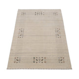 Beige Contemporary Solid Border Design Hand Loomed Wool Area Rug