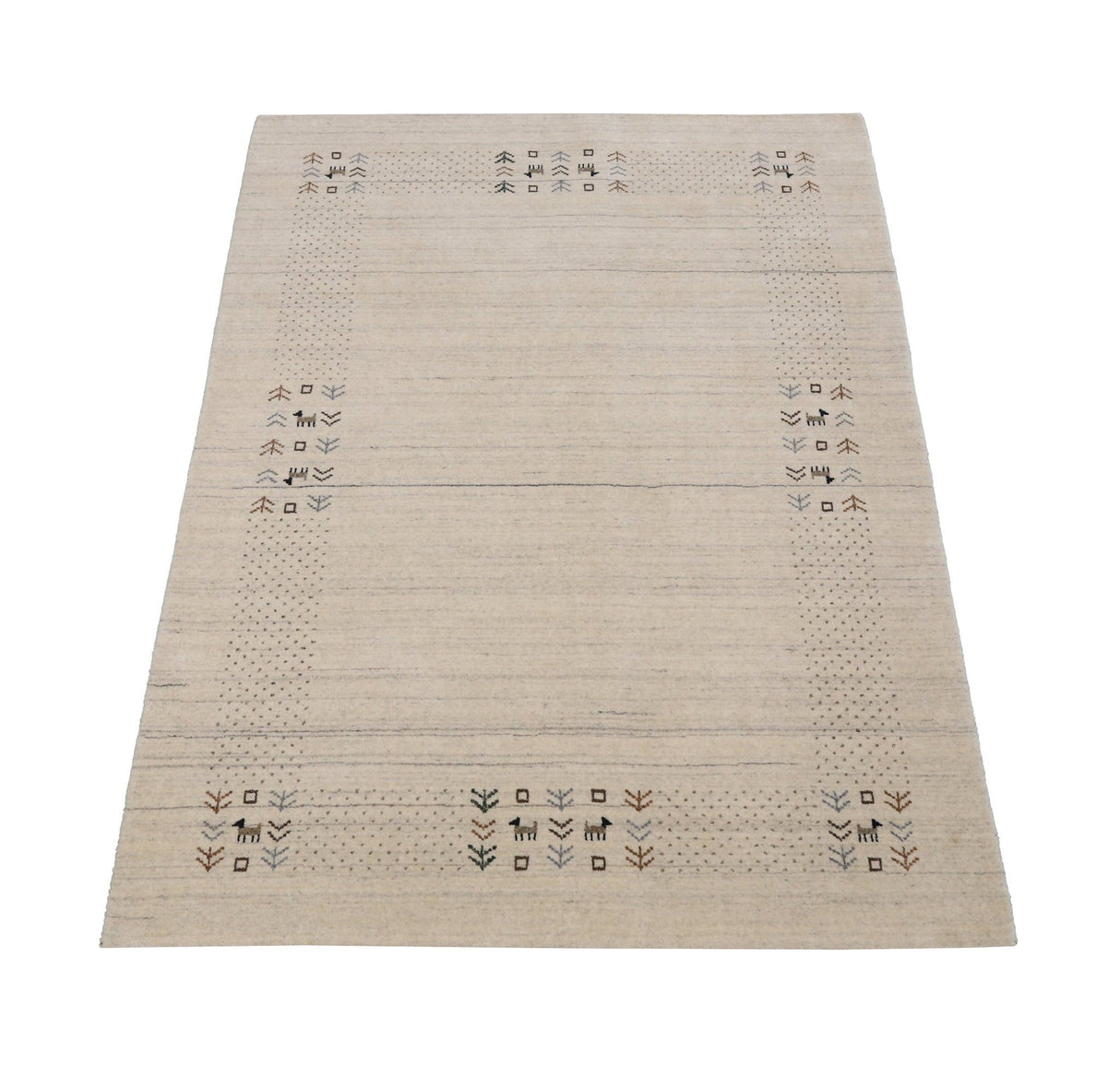 Beige Contemporary Solid Border Design Hand Loomed Wool Area Rug