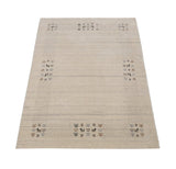 Beige Contemporary Solid Border Design Hand Loomed Wool Area Rug