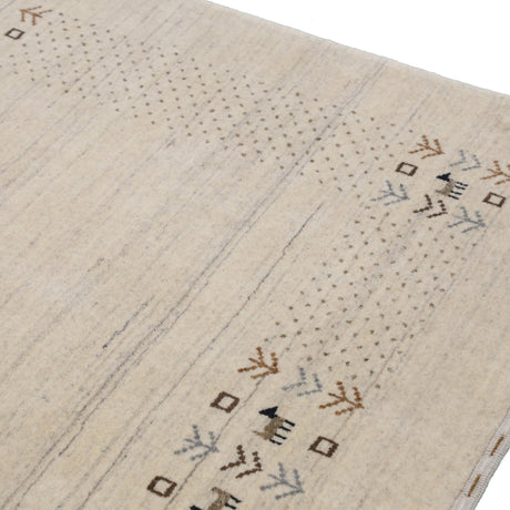 Beige Contemporary Solid Border Design Hand Loomed Wool Area Rug