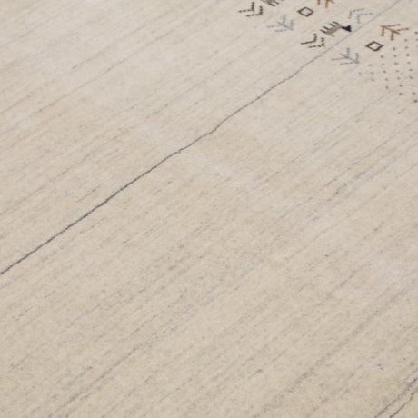 Beige Contemporary Solid Border Design Hand Loomed Wool Area Rug