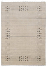 Beige Contemporary Solid Border Design Hand Loomed Wool Area Rug