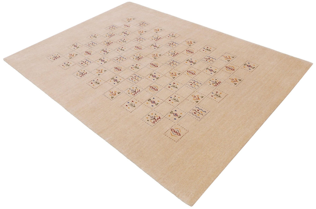 Beige Contemporary Tribal Design Hand Loomed Wool Rug