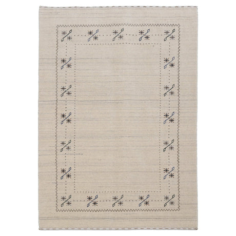 Beige Gabbeh Border Design Hand Loomed Wool Area Rug