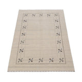Beige Gabbeh Border Design Hand Loomed Wool Area Rug