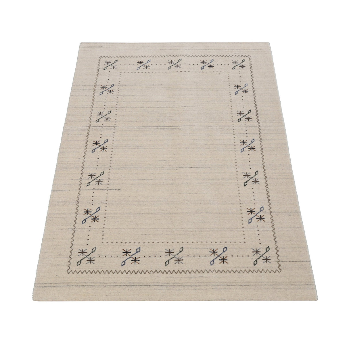 Beige Gabbeh Border Design Hand Loomed Wool Area Rug