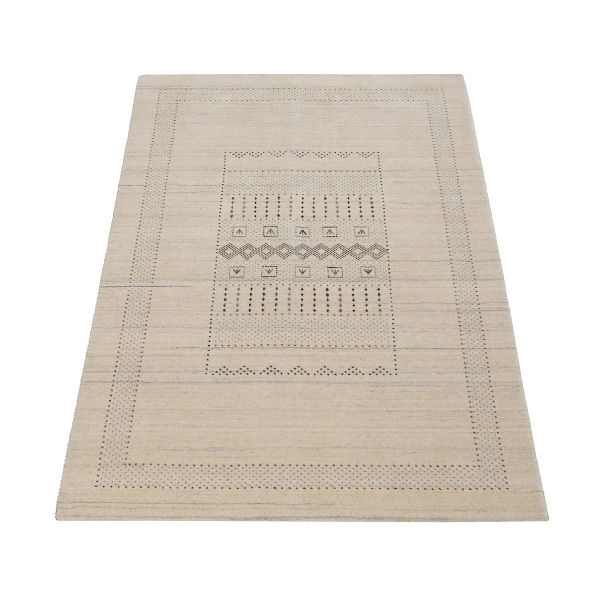 Beige Gabbeh Design Hand Loomed Wool Area Rug