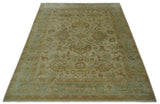 Beige, Gray and Olive Antique Floral Hand knotted Traditional Oushak 8x10 wool Area rug