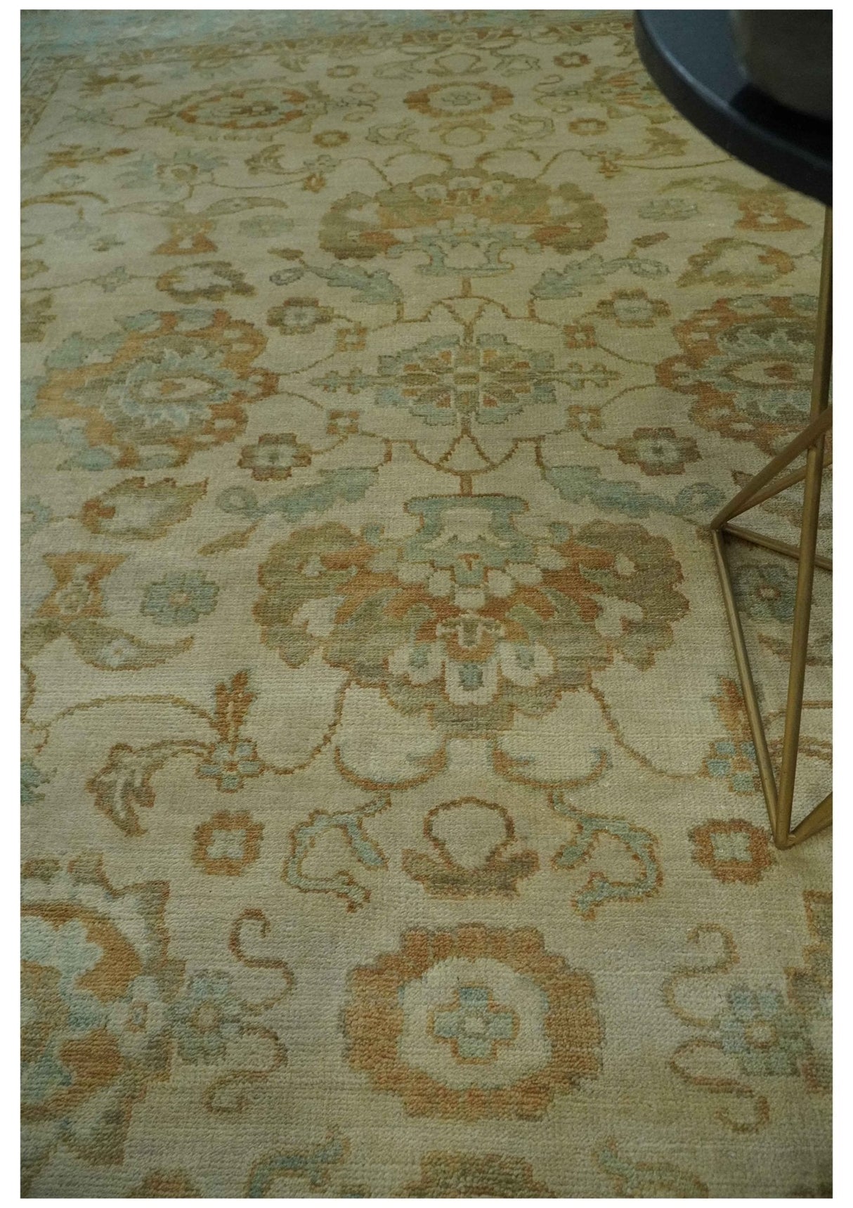 Beige, Gray and Olive Antique Floral Hand knotted Traditional Oushak 8x10 wool Area rug