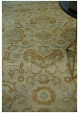 Beige, Gray and Olive Antique Floral Hand knotted Traditional Oushak 8x10 wool Area rug