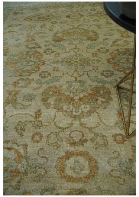 Beige, Gray and Olive Antique Floral Hand knotted Traditional Oushak 8x10 wool Area rug