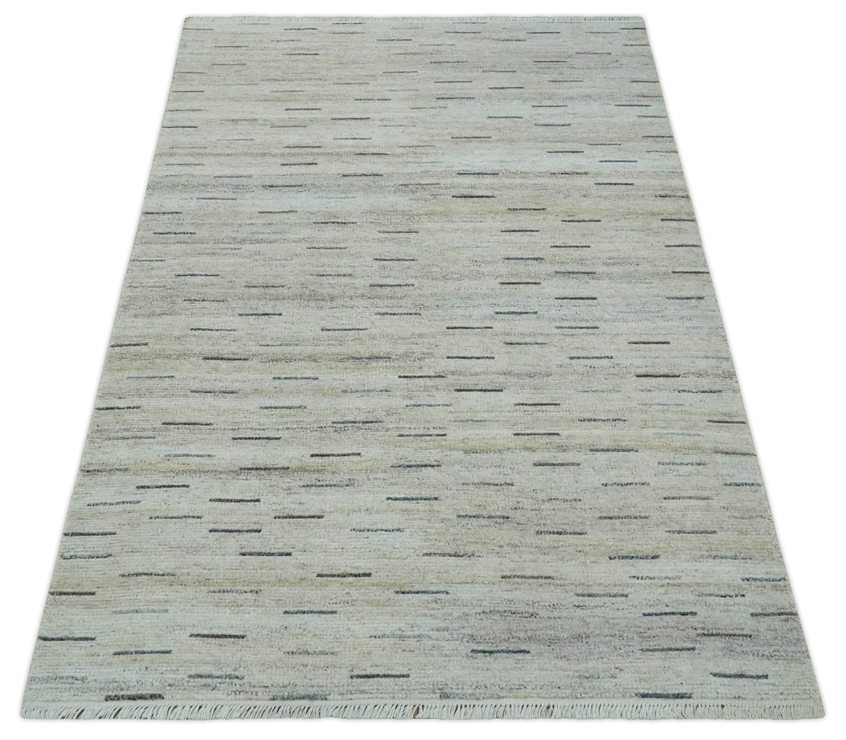 Beige, Ivory and Charcoal Modern Stripes Design 5x8 Dari Pet yard Area Rug
