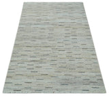 Beige, Ivory and Charcoal Modern Stripes Design 5x8 Dari Pet yard Area Rug