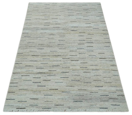 Beige, Ivory and Charcoal Modern Stripes Design 5x8 Dari Pet yard Area Rug