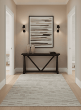 Beige, Ivory and Charcoal Modern Stripes Design 5x8 Dari Pet yard Area Rug