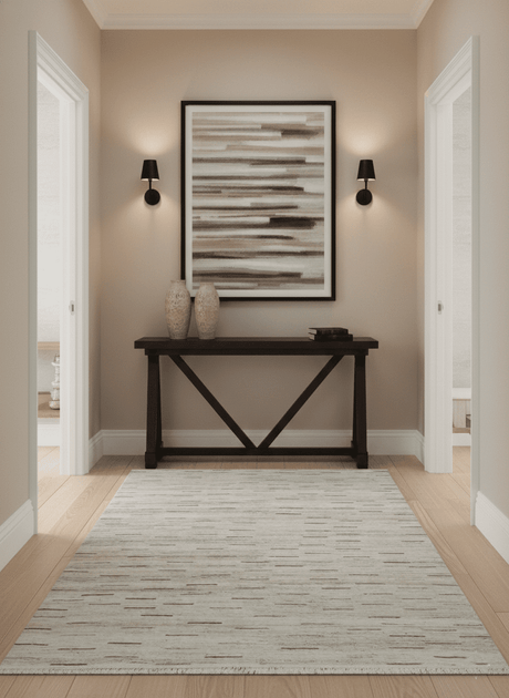 Beige, Ivory and Charcoal Modern Stripes Design 5x8 Dari Pet yard Area Rug