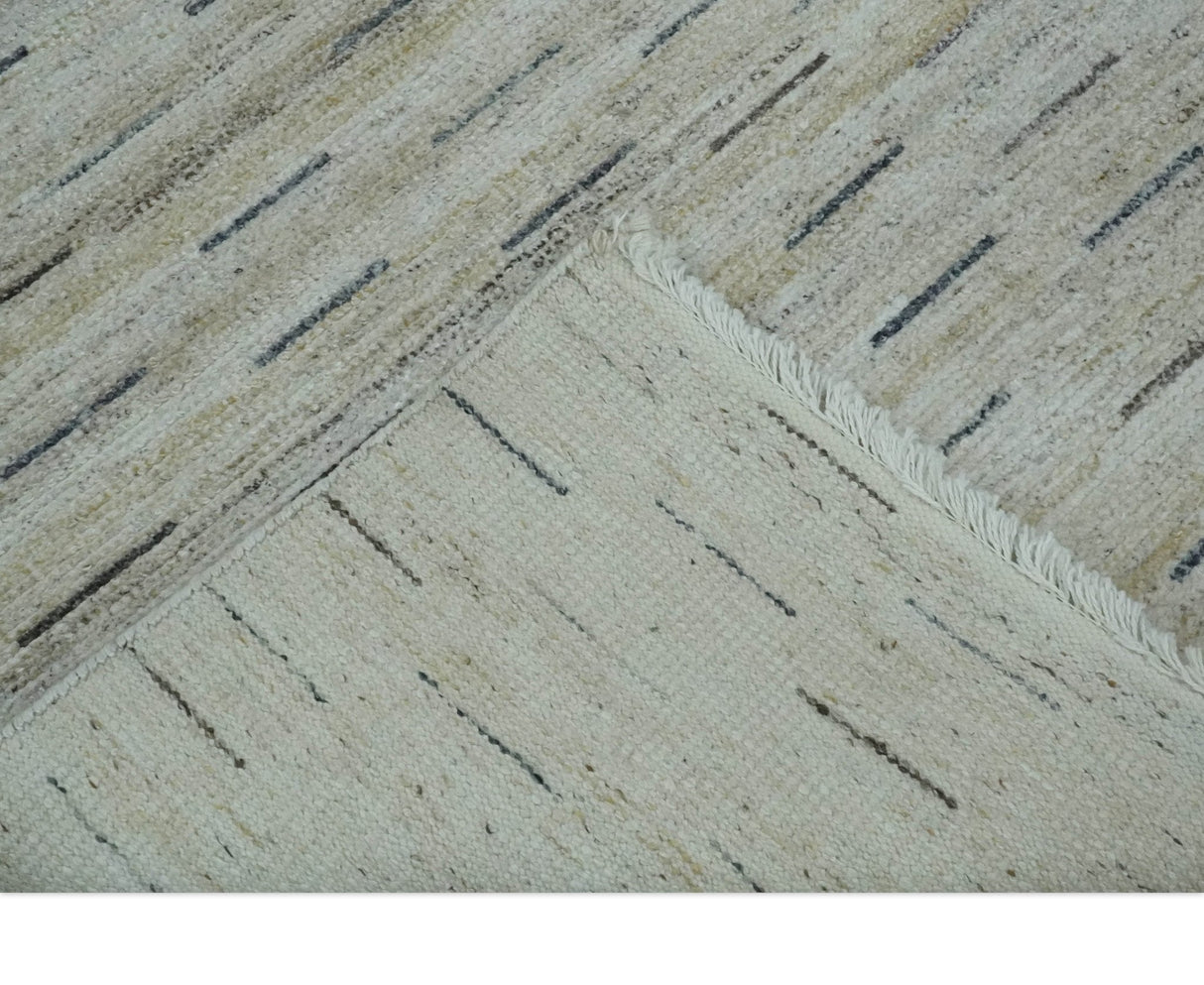 Beige, Ivory and Charcoal Modern Stripes Design 5x8 Dari Pet yard Area Rug