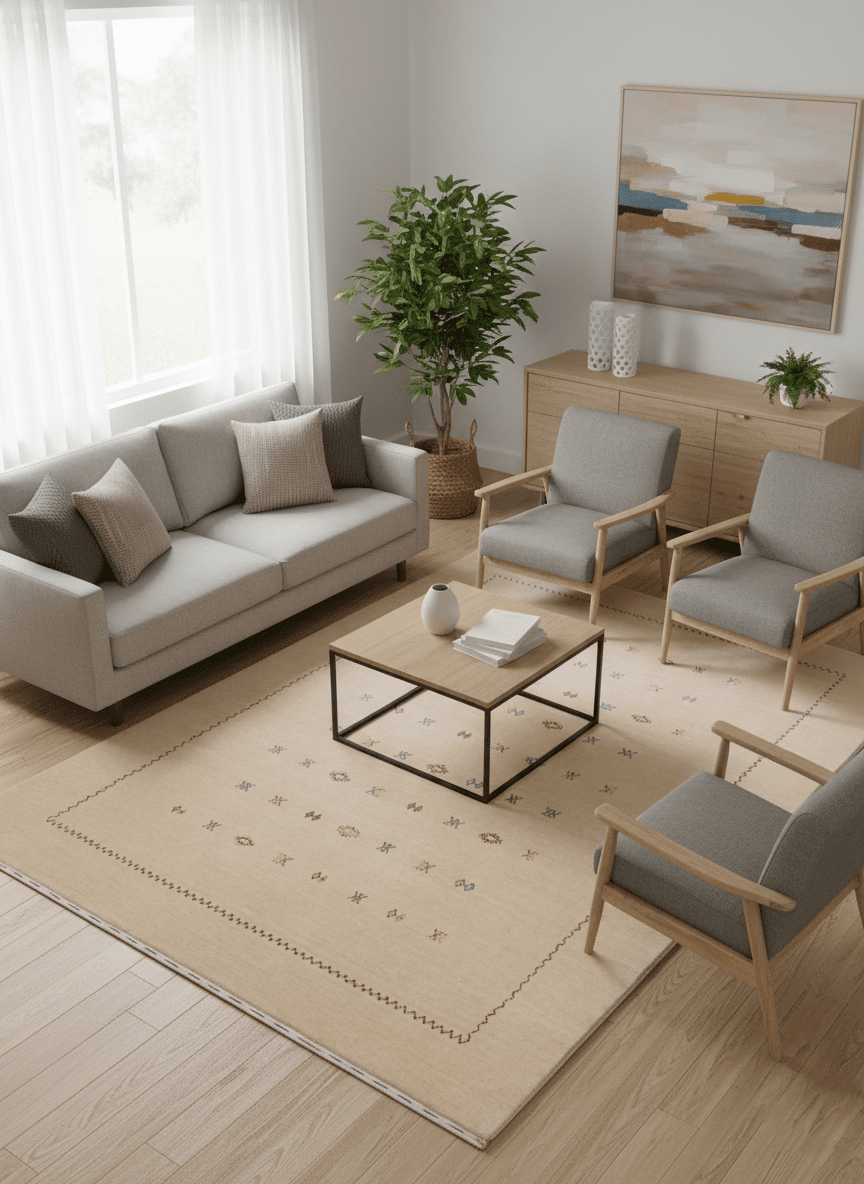 Beige Modern Design Hand Loomed Wool Area Rug