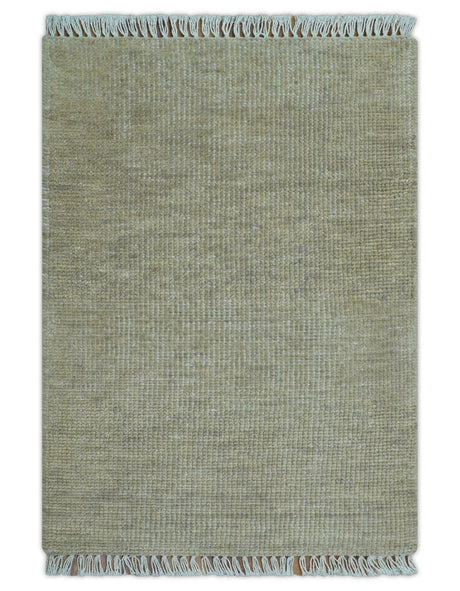 Beige Modern Solid Design Hand Knotted Wool Area Rug