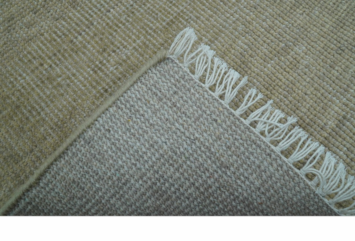 Beige Modern Solid Design Hand Knotted Wool Area Rug