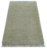 Beige Modern Solid Design Hand Knotted Wool Area Rug