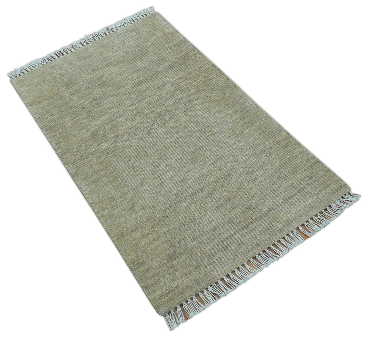 Beige Modern Solid Design Hand Knotted Wool Area Rug