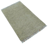 Beige Modern Solid Design Hand Knotted Wool Area Rug