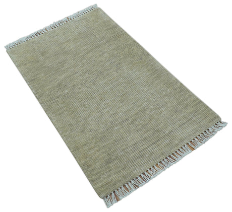 Beige Modern Solid Design Hand Knotted Wool Area Rug