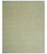 Beige Modern Solid Hand knotted 8x10 wool Area Rug