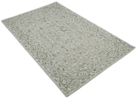 Beige Modern Style Hand Tufted Wool Textured Loop 5x8 Area Rug