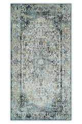 Beige, Olive and Gray and Black Antique Finish Vintage Art Silk Area Rug