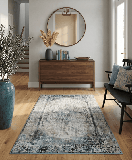 Beige, Olive and Gray and Black Antique Finish Vintage Art Silk Area Rug